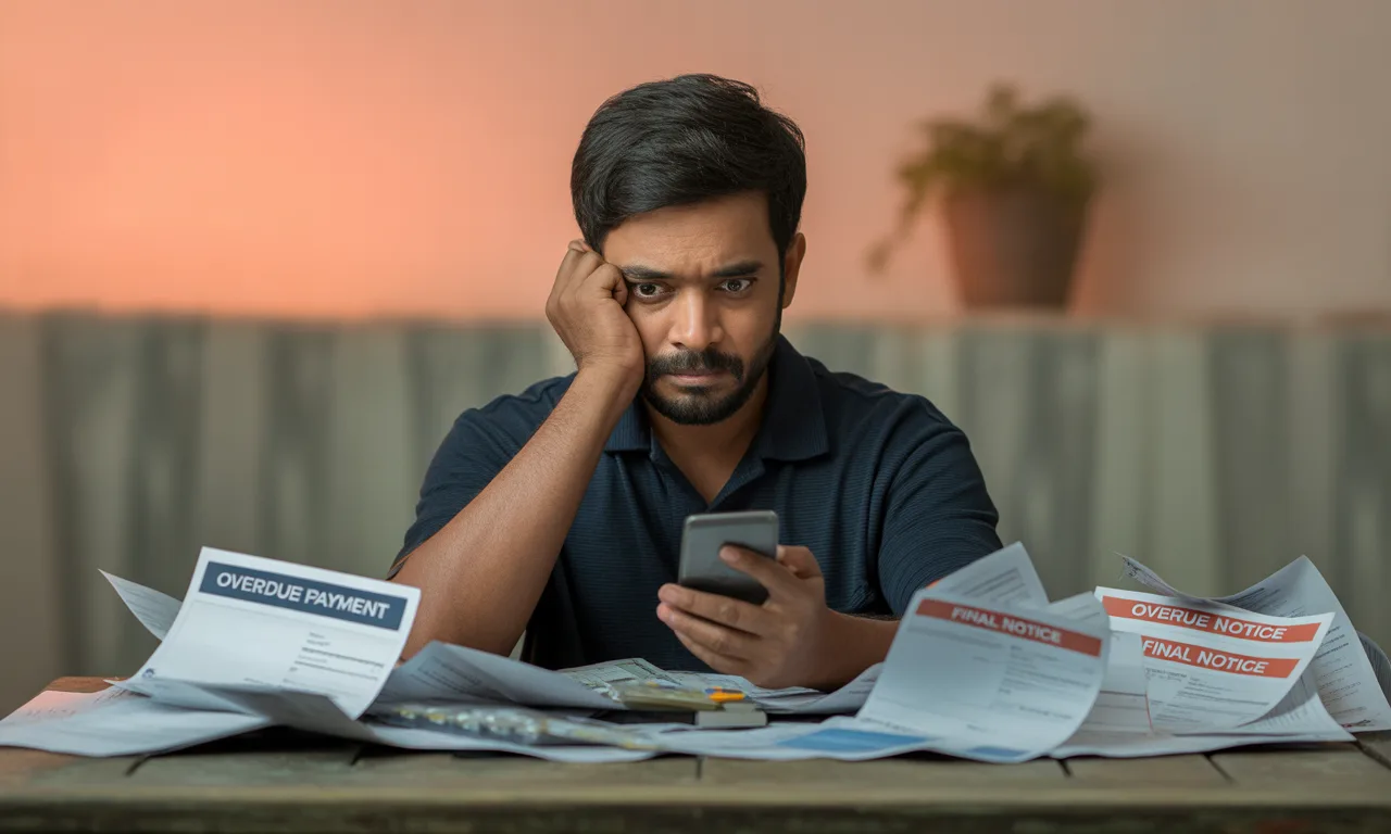 Indian person stressed with financial documents, reflecting financial mistakes Indians must avoid