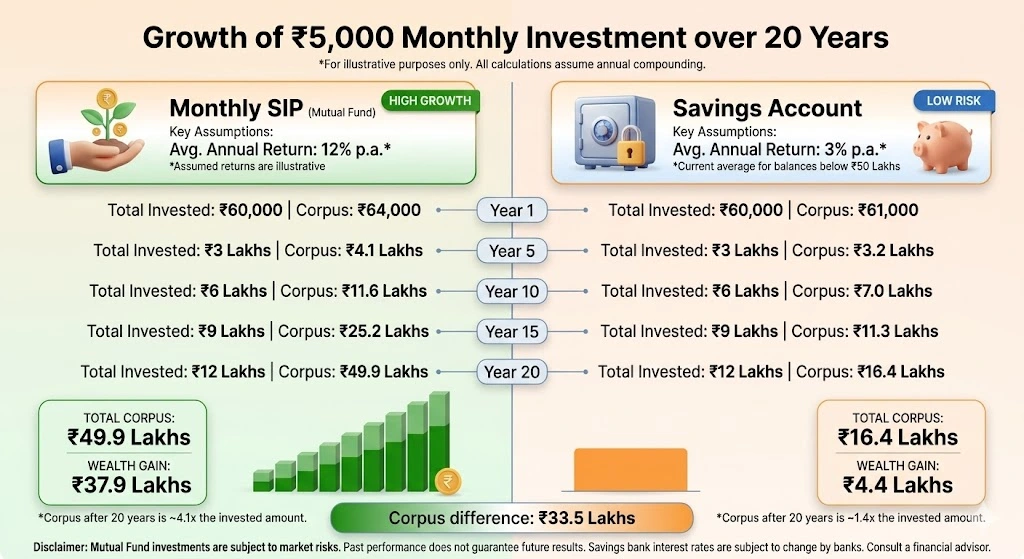 sip vs savings growth 20 years